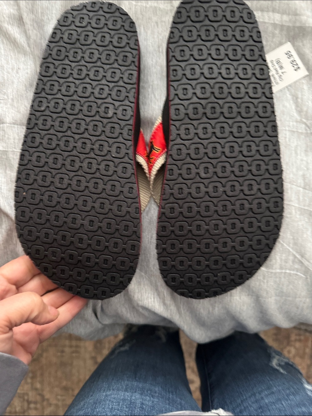 L.L. Bean Red Dog-Print Canvas Flip Flops with Black Footbed - Picture 3 of 3